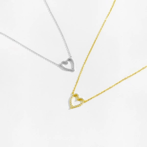 Minimalist s925 silver and gold heart necklaces with micro-pave hollow heart pendants