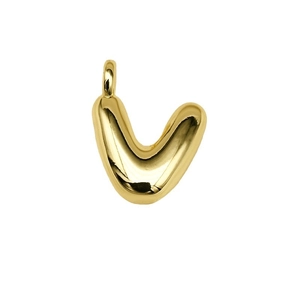 Polished gold alphabet V pendant with balloon style 3D effect and shiny metallic finish