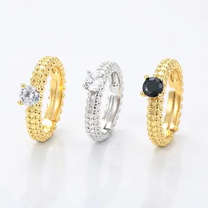 Three adjustable beaded rings with micro-pave cubic zirconia in gold and silver finishes