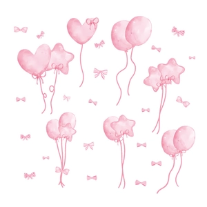 Pink watercolor balloon and bow wall decals for kids room nursery wall decoration