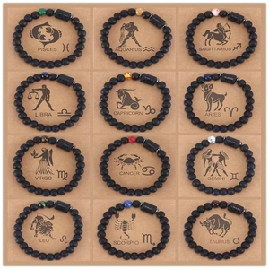 Sternzeichen Perlenarmband Naturachat Tigerauge Stein Elastisch Horoskop Konstellation Symbol Schmuck Für Herren Damen
