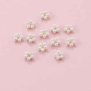 Japanese style 3D pearl flower nail charms with golden centers for DIY manicure art