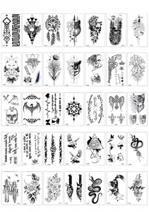 Detailed catalog of 35 black and white temporary tattoo designs in 60x105MM size