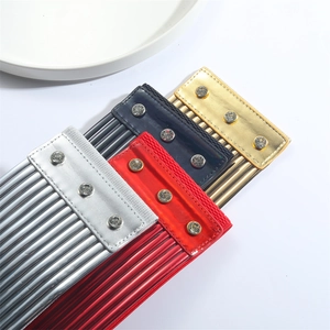 Set of 4 metallic bohemian elastic waist belts in silver red navy and gold with rhinestones