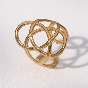 Irregular interwoven 18k gold plated stainless steel ring with a chunky cutout design