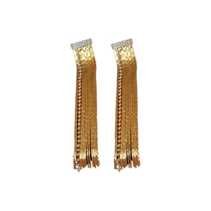 Elegant gold geometric chain tassel earrings with sparkling rhinestone studs for women