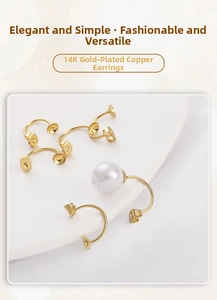 Detail view of 14K gold-plated copper C-shaped ear backs with pearl tray for DIY jewelry