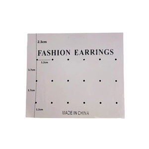 White PVC earring display card with 18 holes and hanging hook showing exact dimensions