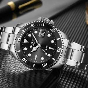 Orologio al quarzo da uomo con cinturino in acciaio argento, quadrante nero e datario
