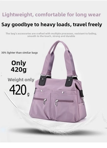Lightweight 420g lilac nylon tote bag with multiple pockets and durable reinforced handles