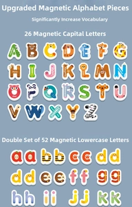 Dettaglio di 26 lettere maiuscole animali e 52 minuscole magnetiche per l'apprendimento