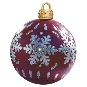 Inflatable 60cm purple Christmas ball with silver snowflake patterns for outdoor decor