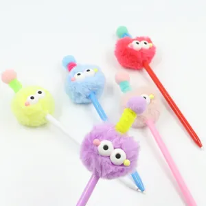 Set of 5 colorful fuzzy monster ballpoint pens with cute googly eyes for kids