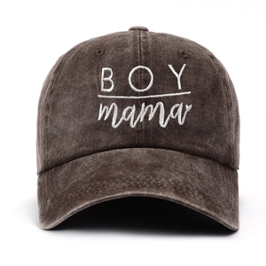 Vintage washed cotton baseball cap in brown with white BOY mama embroidery detail