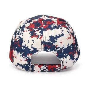 Rear view of camouflage baseball cap with digital pixel print and adjustable back strap