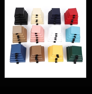 Detailed grid showing 12 colors of cardboard jewelry drawer boxes with ribbon handles