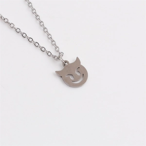Polished Laser Cut Stainless Steel Devil Cat Pendant Necklace O-Chain Silver Color Halloween Gothic Punk Emoji Gift