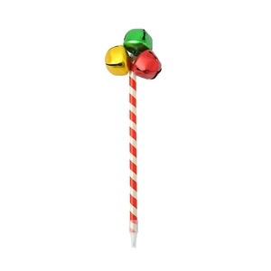 Christmas ballpoint pens with red green gold metal bells and candy cane stripe design
