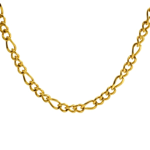 Minimalist gold titanium steel curb chain necklace for men and women on white background