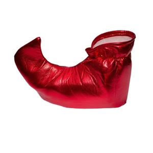 Red shiny metallic clown shoes with pointed toes for Christmas and festive elf cosplay