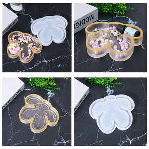 DIY dog-shaped silicone resin mold and gold-edged jewelry tray for home desktop storage