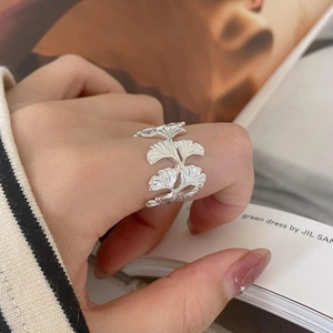 925 Sterling Silber Ginkgoblatt Offener Ring Verstellbar Minimalistischer Retro Schmuck Für Damen