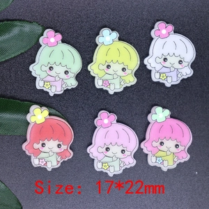 Detail of 17x22mm resin cartoon girl charms for DIY crafts in multiple bright colors