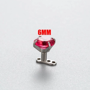 G23 titanium dermal anchor set with 6mm red zircon stone on light grey background
