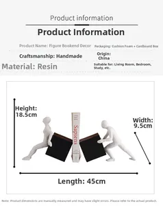Detailed dimension guide for resin bookends showing a 45cm length and manual resin craft