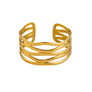 Elegant gold-plated multi-layer wavy open bangle featuring a modern minimalist design
