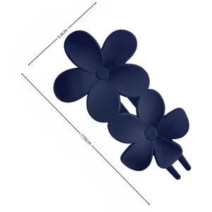 Navy blue matte flower duckbill hair clip with double floral design 17.6cm length