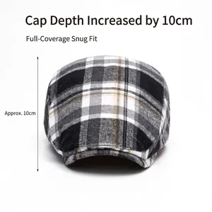 Plaid duckbill beret for men and women with 10cm deep fit and classic textured fabric
