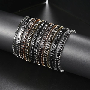Hip hop black zircon tennis bracelets in silver and gold with round and baguette cuts