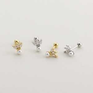 S925 sterling silver marquise zircon stud earrings with white pearl and screw back