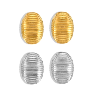 Minimalist oval ribbed stud earrings in gold and silver finish with textured lines