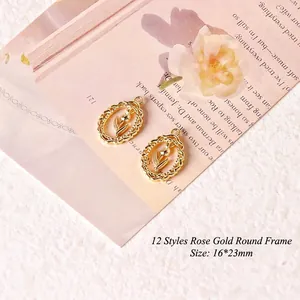 Macro detail of rose gold tulip pendant with twisted frame for DIY jewelry making