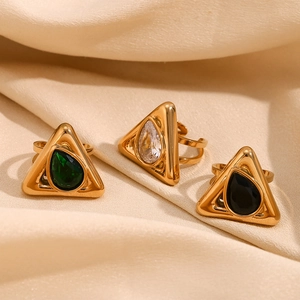 18K gold plated stainless steel rings with colorful pear-shaped triangle gemstones