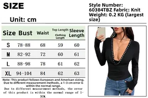 Detailed size chart with measurements for the sexy slim-fit draped neck knit top
