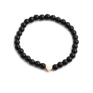 Black matte stone beaded bracelet with golden heart charm and 26 letter accent