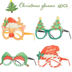 Lot de 4 lunettes de Noël avec montures thématiques de renne et de fête