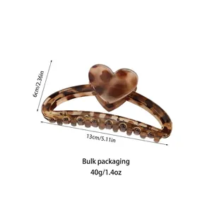 Vintage leopard heart hair claw clip for thick hair, 13cm resin shark clip in tortoise shell