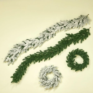 Artificial Christmas Pine Needle Wreath Garland Snow Flocked Green For Home Holiday Party Wall Door Decoration