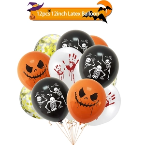 12pcs 12-inch Halloween latex balloon set with pumpkin skeleton and blood handprints