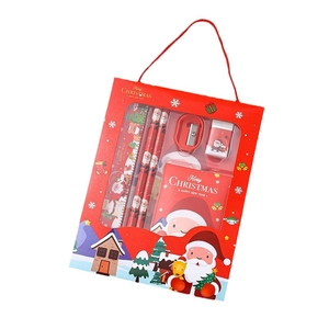 6-piece Christmas stationery gift set with Santa Claus theme in red portable box