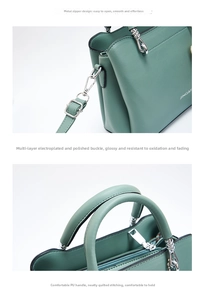 Detailansicht der mintgrünen PU-Tasche mit Steppnähten und polierten Metallbeschlägen