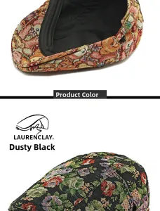 Detailed macro view of ethnic jacquard fabric texture and bear pattern on the beret hat