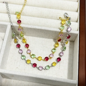 Colorful Zircon Bracelet Copper Gold Plated Candy Gemstone Tennis Jewelry For Women Minimalist Luxury Adjustable
