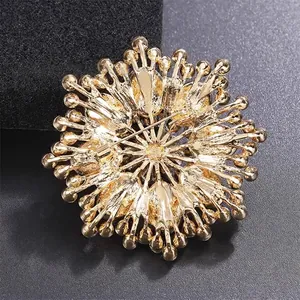 Vintage gold-toned snowflake brooch for women with a detailed back view and secure pin clasp