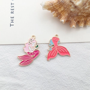 Enamel mermaid and fish tail charms with golden finish for DIY jewelry making