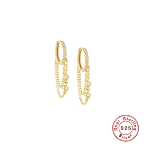 925 Sterling Silver Hoop Earrings With Tassel Chain And Zircons Chic Minimalist Fashion Jewelry For Women